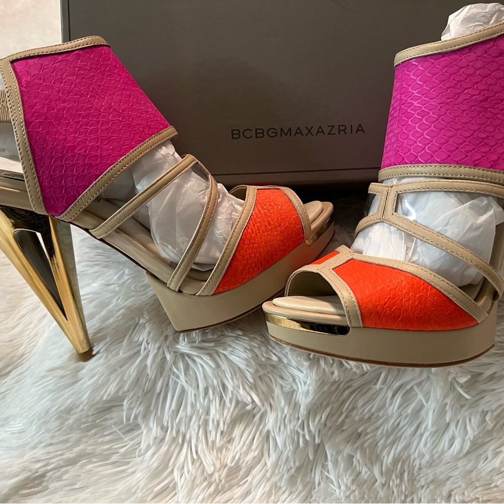 🎉HP🎉NWT BCBG Maxazria Ma-Hex Orange and Pink Heels - Picture 3 of 16
